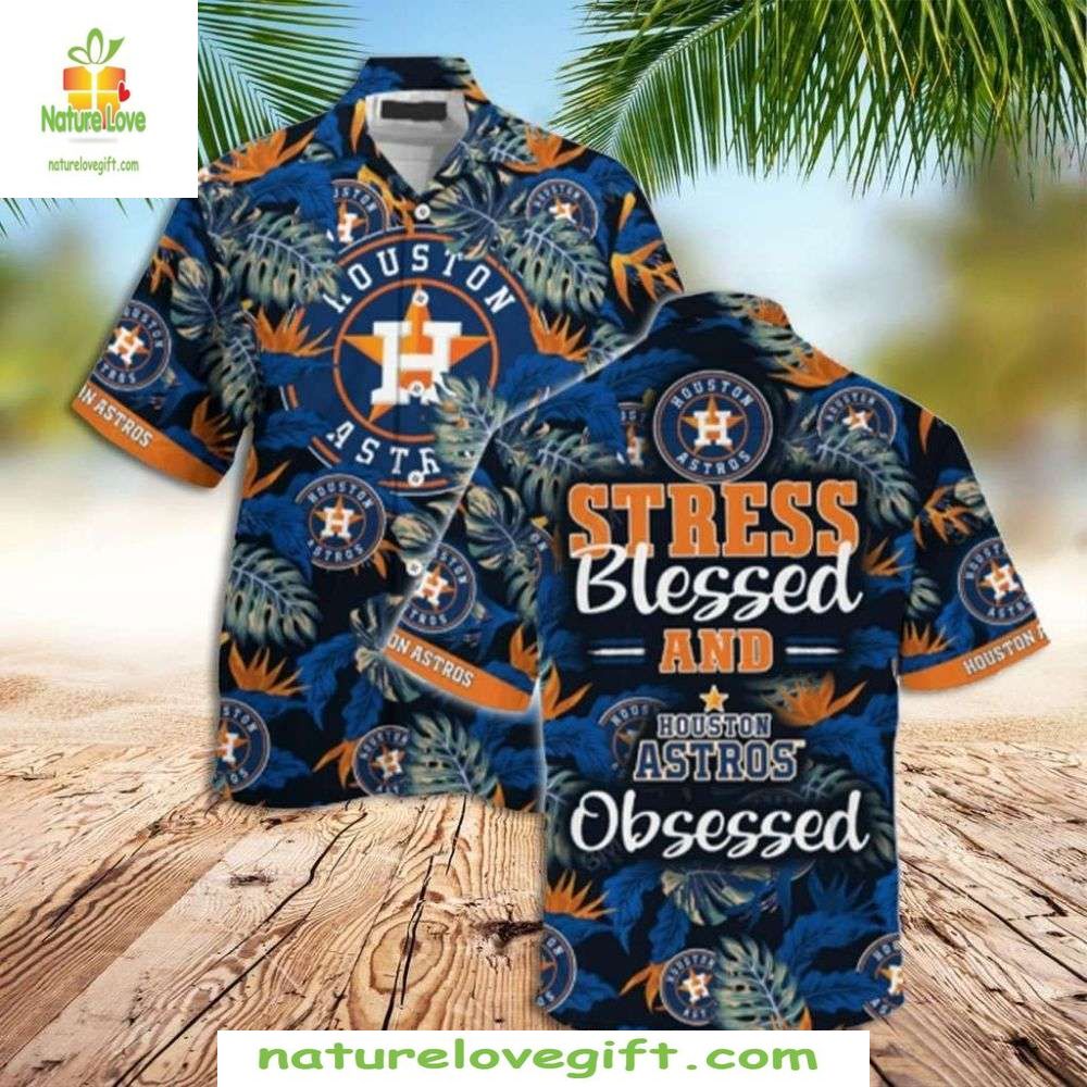 Houston Astros Hawaiian Shirt Stress-Free Tropical Lush Foliage MLB Apparel
