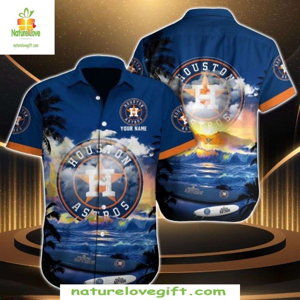Houston Astros Hawaiian Shirt Vibrant Beach Sunset Design MLB Apparel