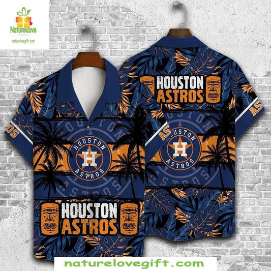 Houston Astros Hawaiian Shirt MLB Baseball Tropical Tiki Palm Apparel