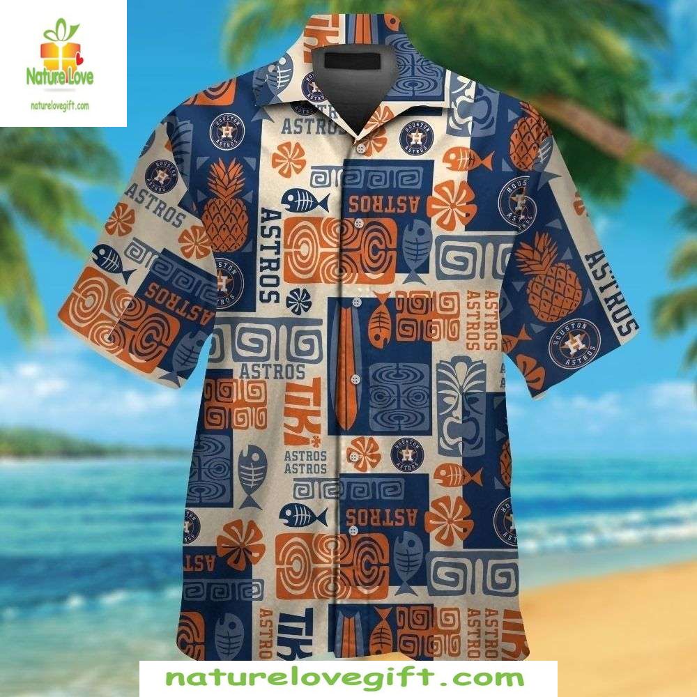 Houston Astros Hawaiian Shirt Orange Tribal Tropical Baseball Apparel
