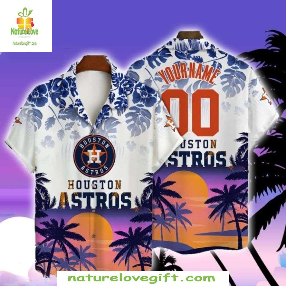 Houston Astros Hawaiian Shirt Tropical Sunset Palm Silhouette Aloha MLB