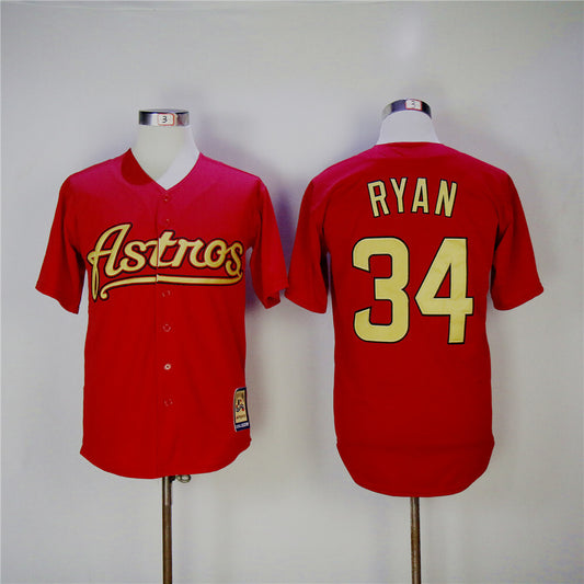 Houston Astros #34 Nolan Ryan Astros 34 Red Inverted New Retro