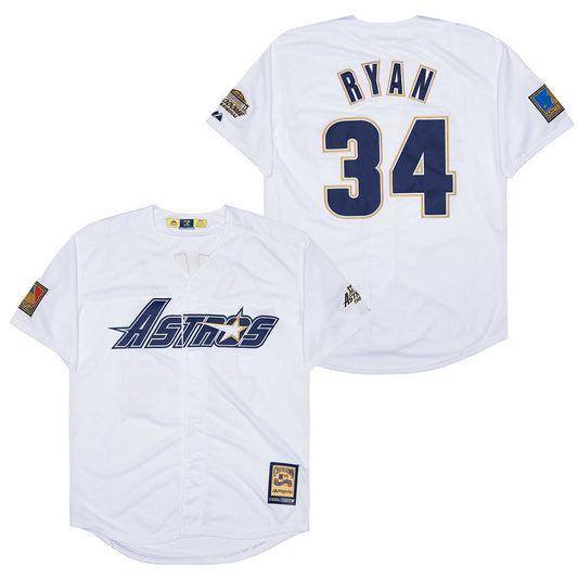 Houston Astros #34 Nolan Ryan Astros 34 White Fan Retro