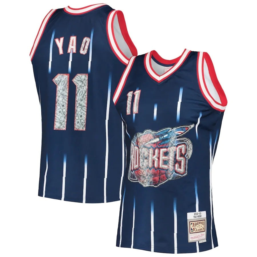 Houston Rockets #11 Yao Ming Mitchell & Ness 2002-03 Hardwood Classics 75th Anniversary Diamond Swingman Jersey - Navy