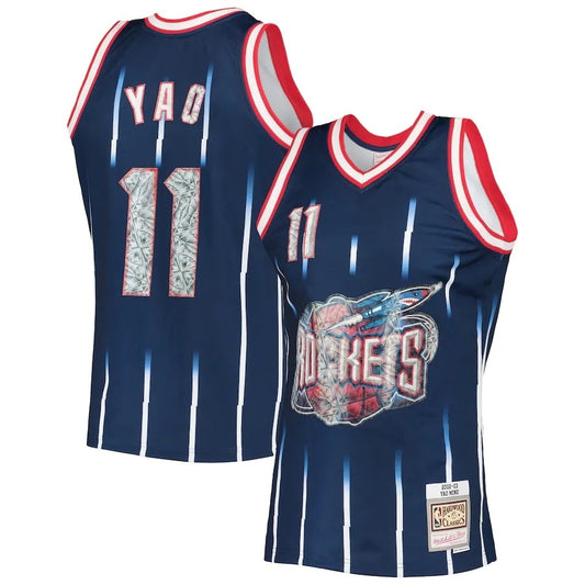 Houston Rockets #11 Yao Ming Mitchell & Ness 2002-03 Hardwood Classics 75th Anniversary Diamond Swingman Jersey - Navy