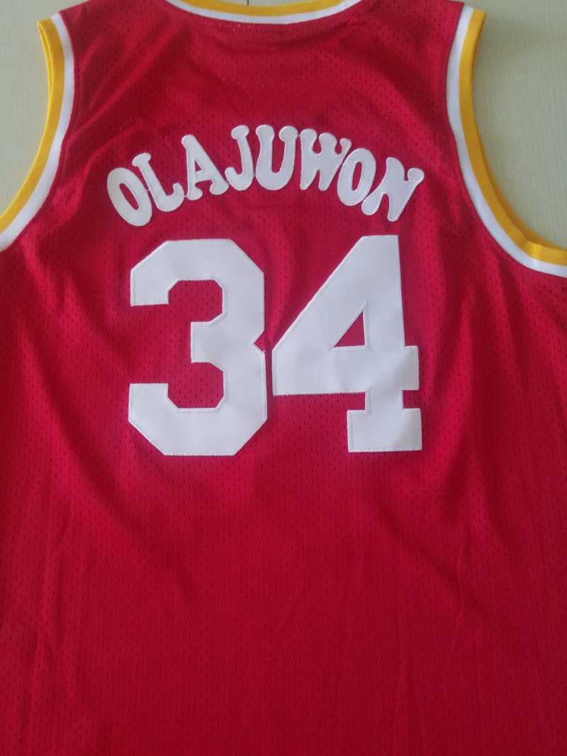 Houston Rockets #34 Hakeem Olajuwon Rockets 34 Retro Red Style 1