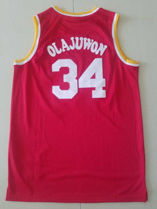 Houston Rockets #34 Hakeem Olajuwon Rockets 34 Retro Red Style 2