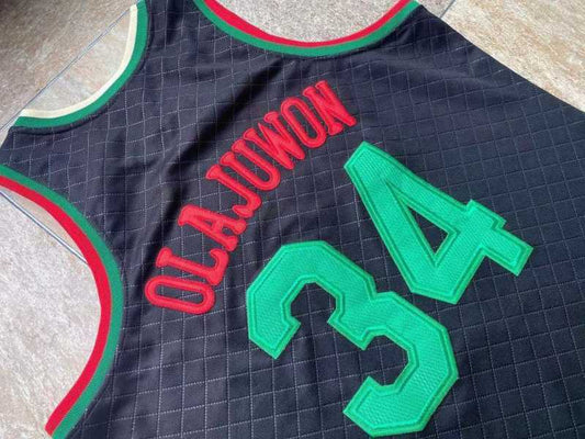 Houston Rockets #34 Hakeem Olajuwon mitchell&ness Napoli Rockets 34 Olajuwon Black Jersey Style 3