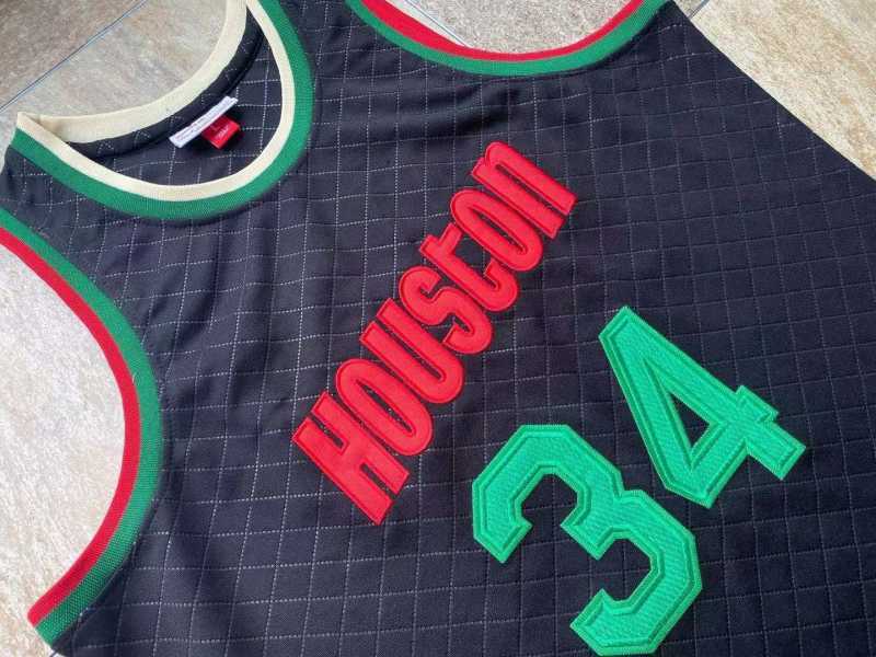 Houston Rockets #34 Hakeem Olajuwon mitchell&ness Napoli Rockets 34 Olajuwon Black Jersey Style 7