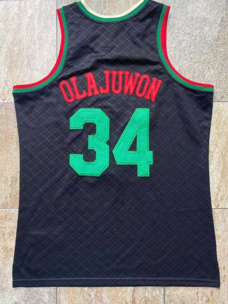 Houston Rockets #34 Hakeem Olajuwon mitchell&ness Napoli Rockets 34 Olajuwon Black Jersey Style 9