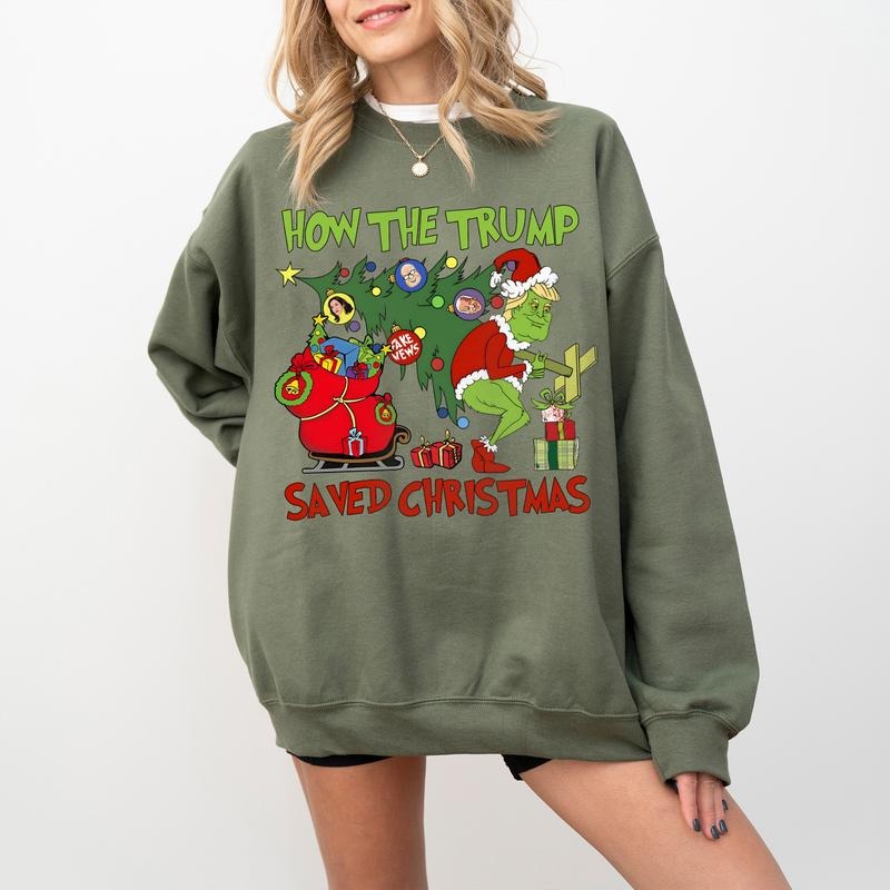 How The Trump Saved Christmas Sweatshirt, Trump Christmas Sweatshirt, Funny Trump Christmas Short Sleeve T-Shirt, Casual...