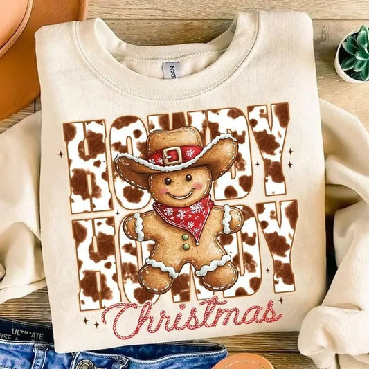 Howdy Christmas sweatshirt,hoodie,tshirt, Howdy Gingerbread Man Cowprint Sweatshirt, Retro Western Christmas Season...