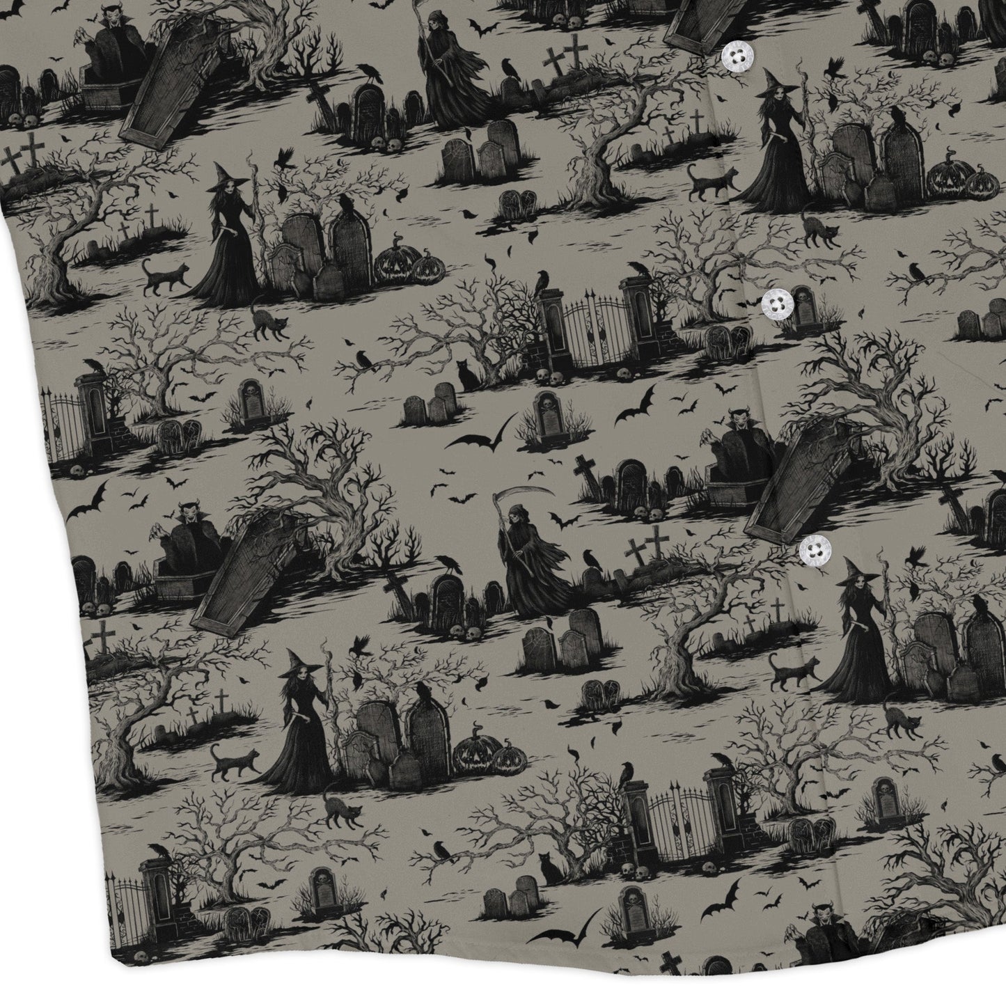 Haunted Graveyard Dark Long Sleeve Button Up Shirt