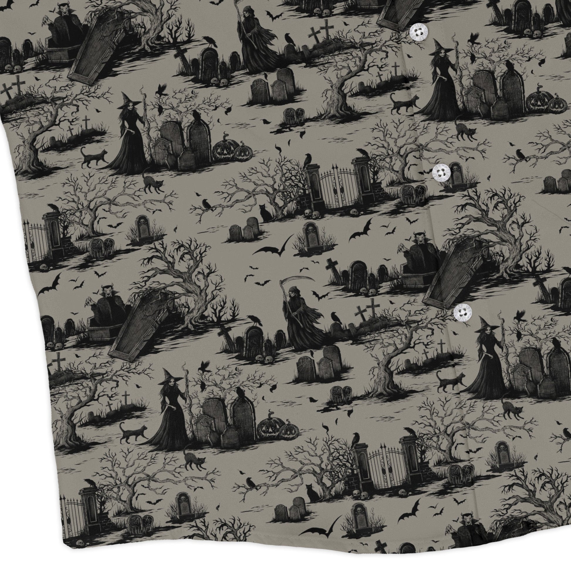 Haunted Graveyard Dark Long Sleeve Button Up Shirt