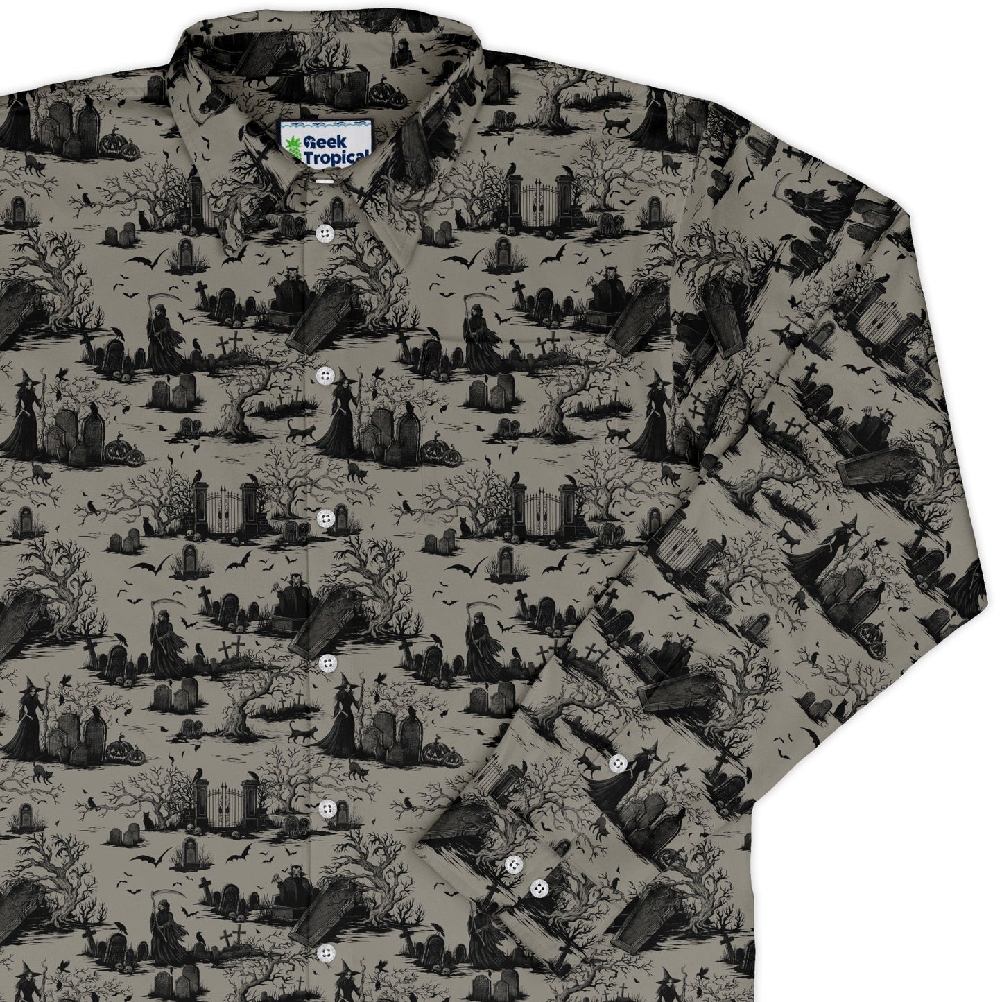 Haunted Graveyard Dark Long Sleeve Button Up Shirt