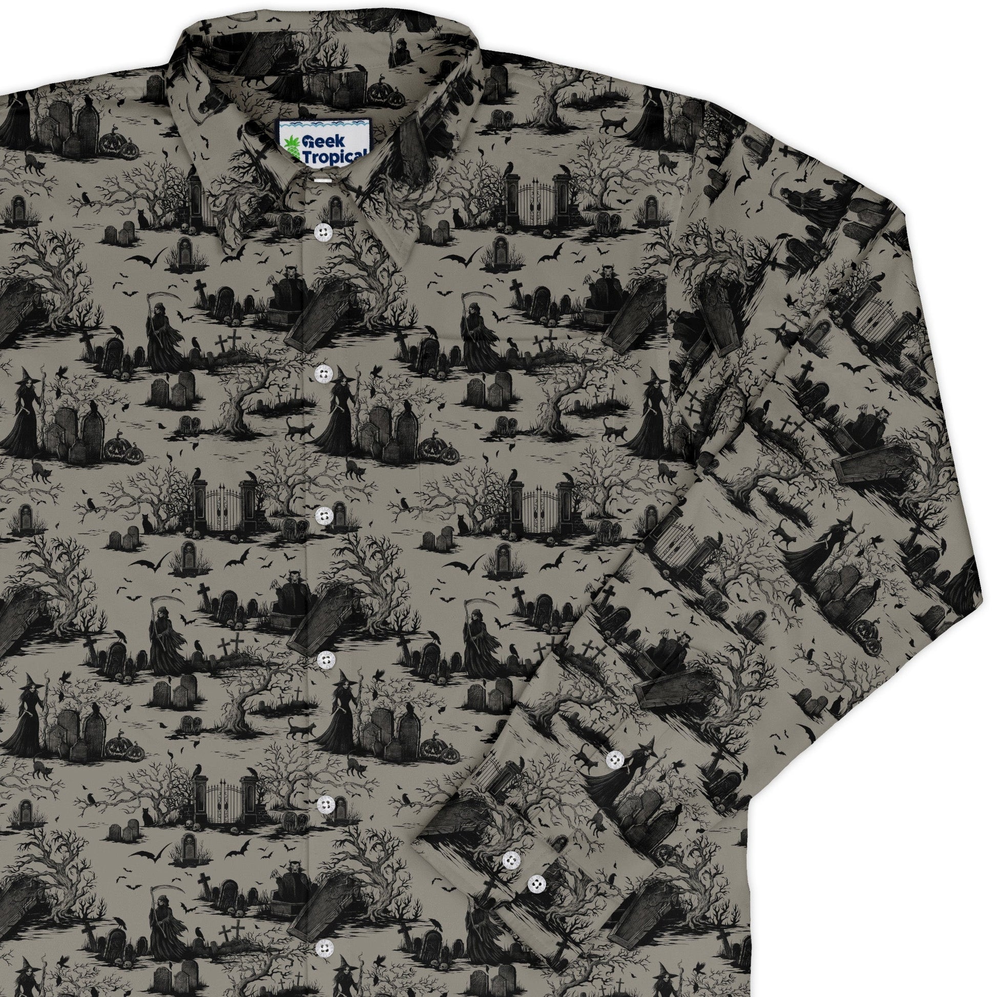 Haunted Graveyard Dark Long Sleeve Button Up Shirt