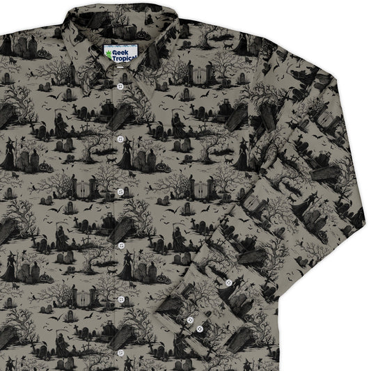Haunted Graveyard Dark Long Sleeve Button Up Shirt