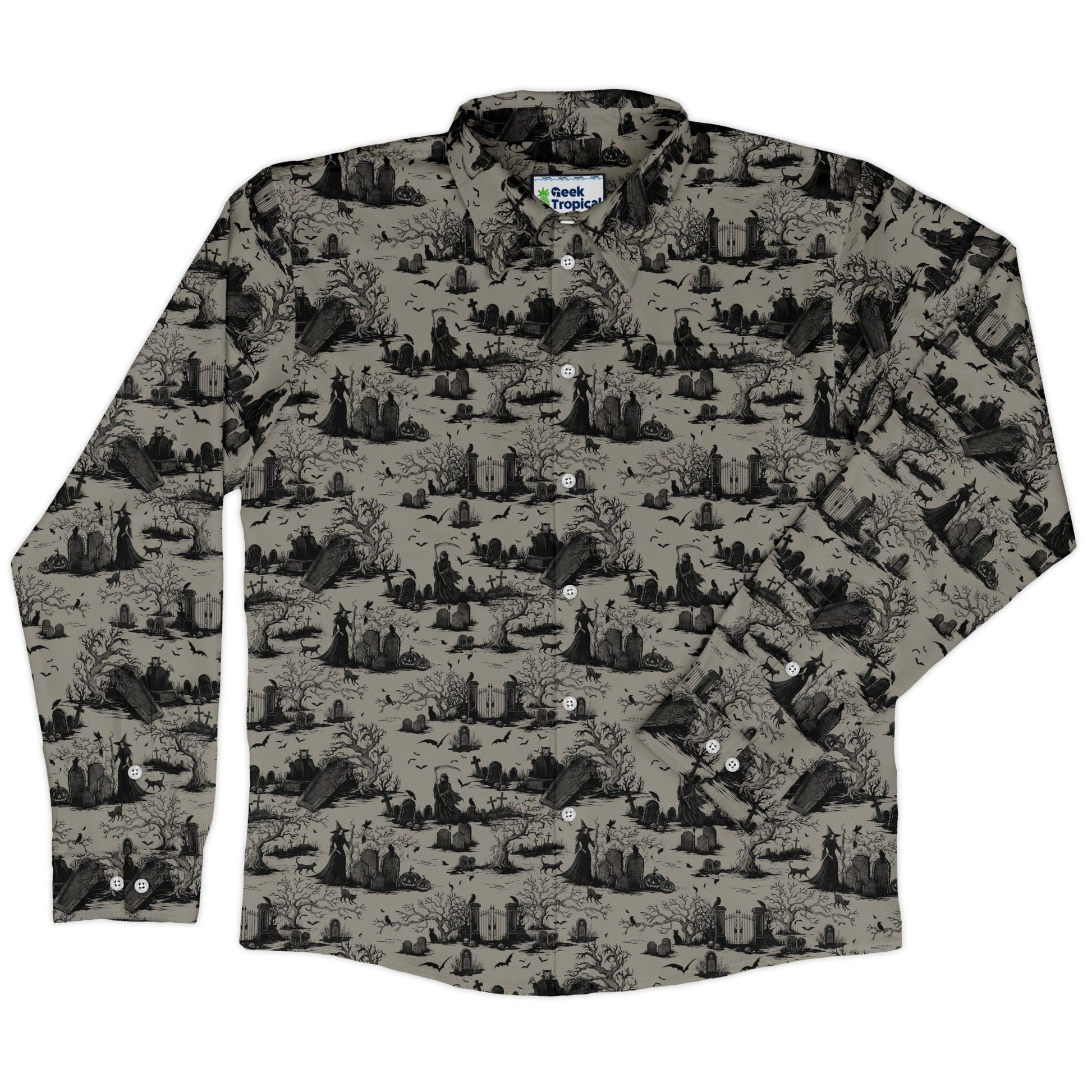 Haunted Graveyard Dark Long Sleeve Button Up Shirt