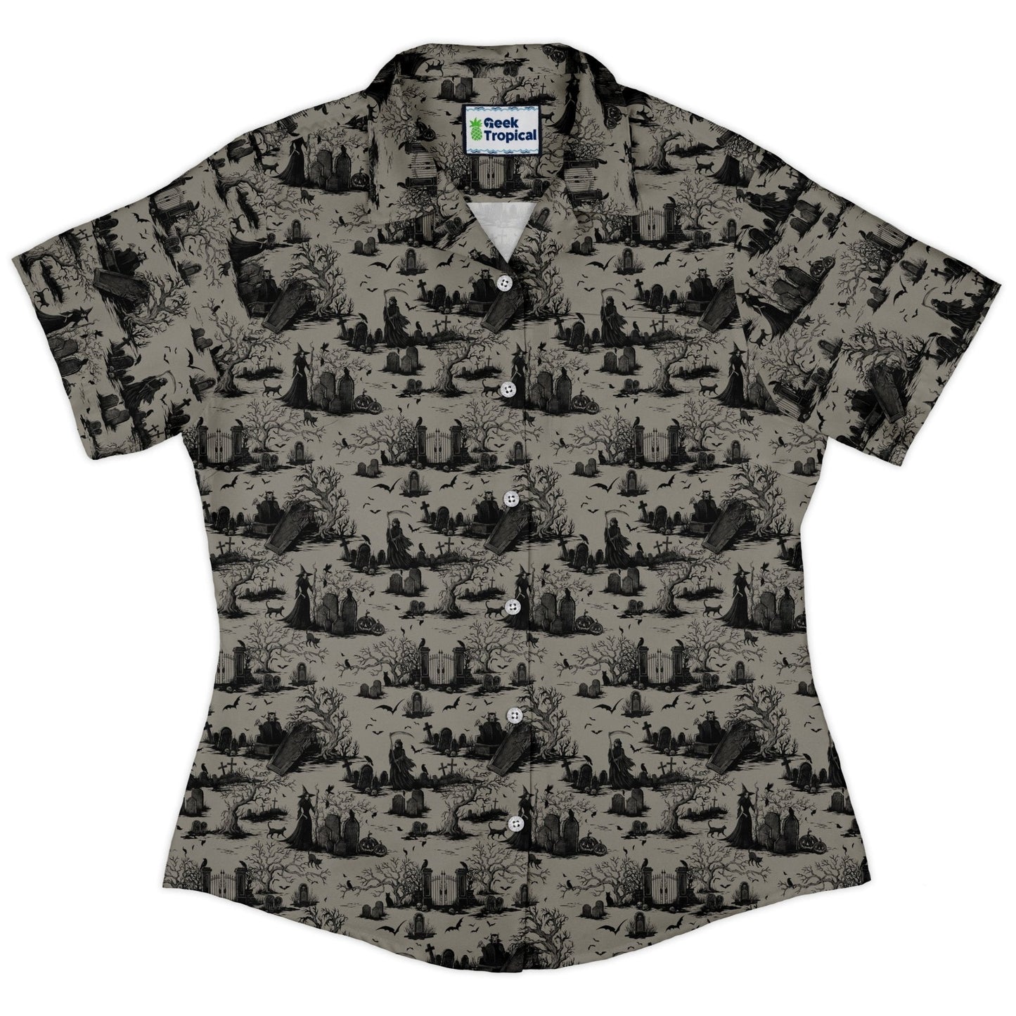 Haunted Graveyard Dark Curvy Button Up Shirt