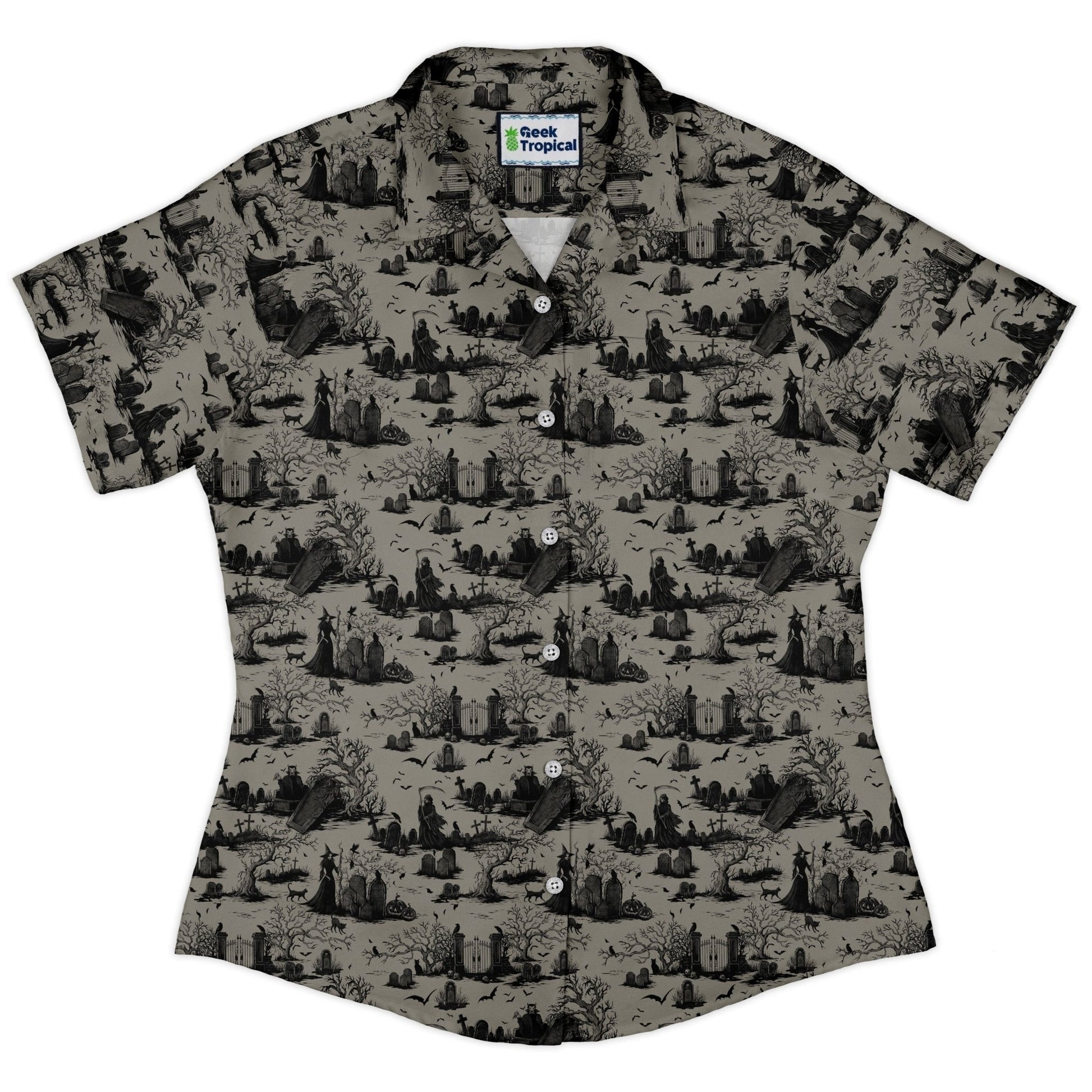 Haunted Graveyard Dark Curvy Button Up Shirt
