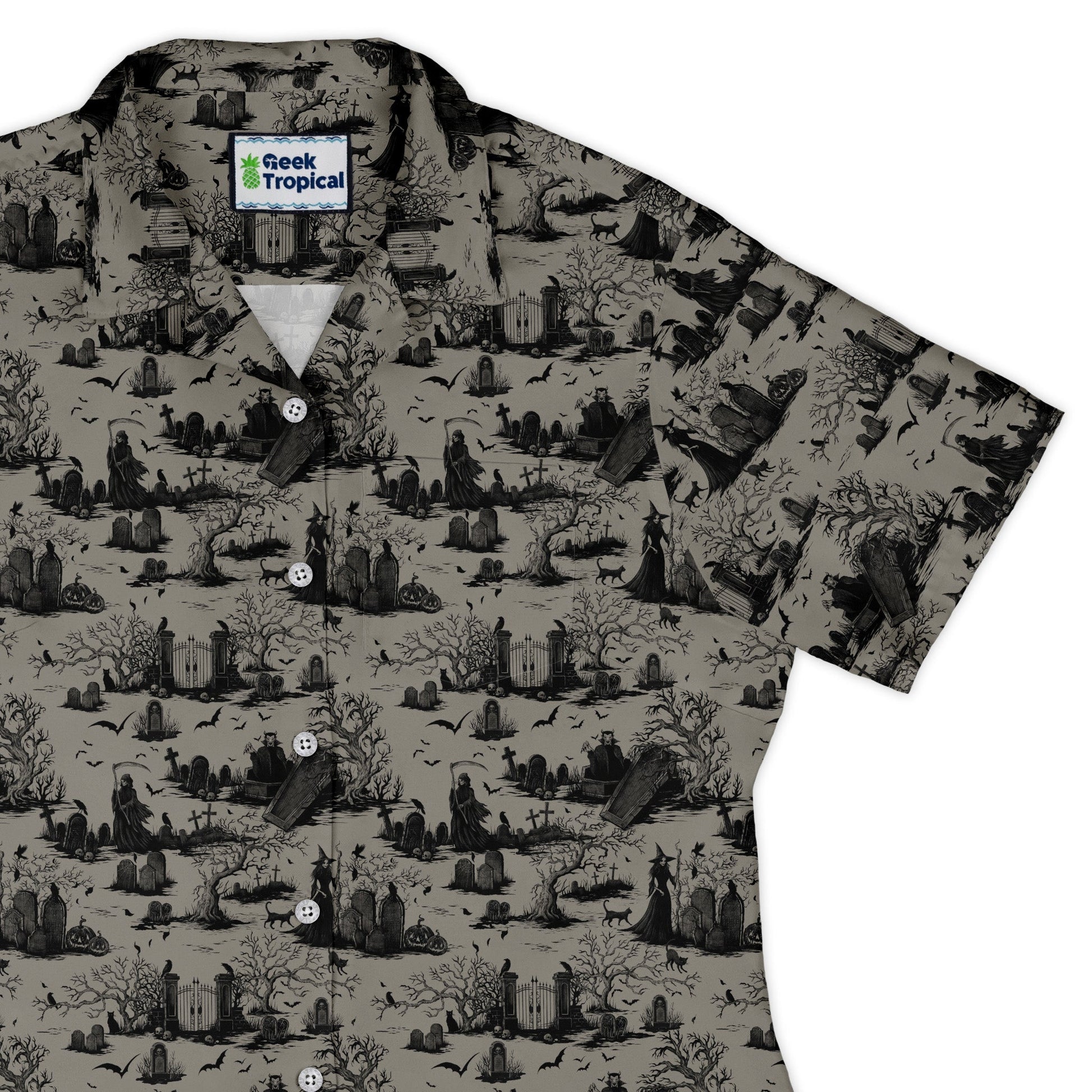 Haunted Graveyard Dark Curvy Button Up Shirt