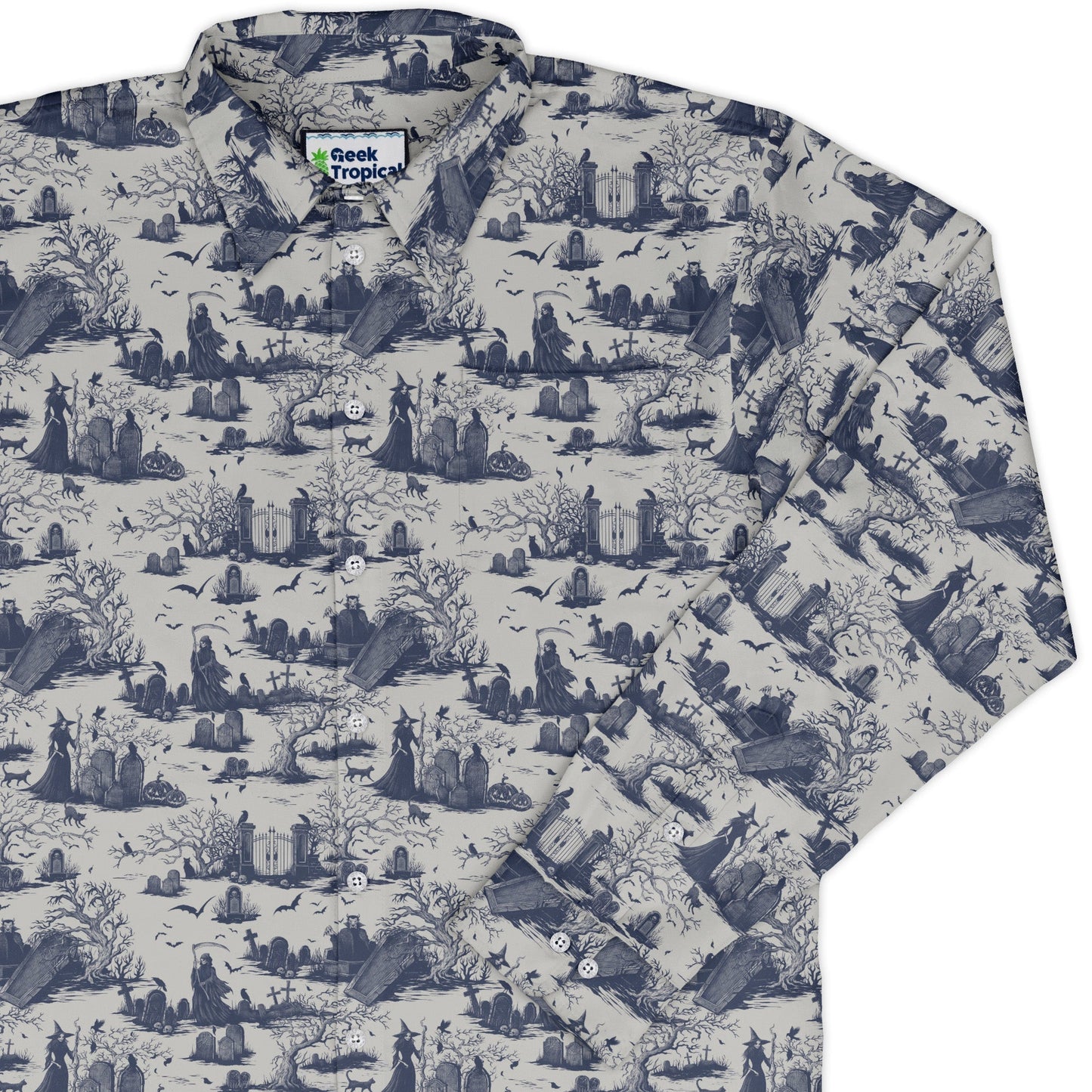 Haunted Graveyard Light Long Sleeve Button Up Shirt