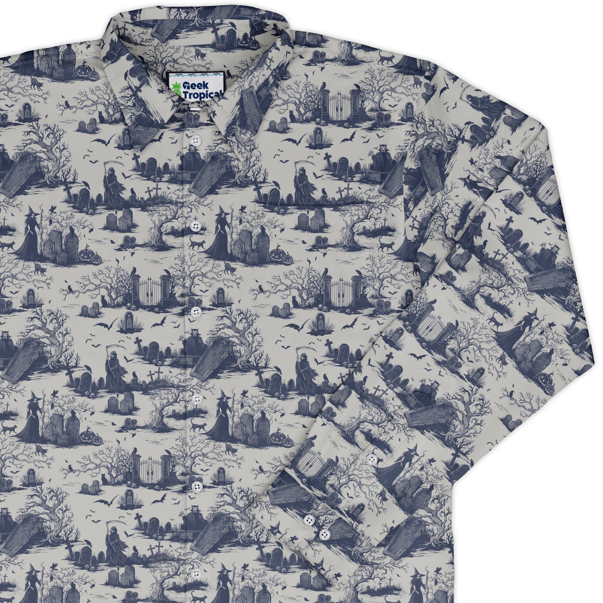 Haunted Graveyard Light Long Sleeve Button Up Shirt