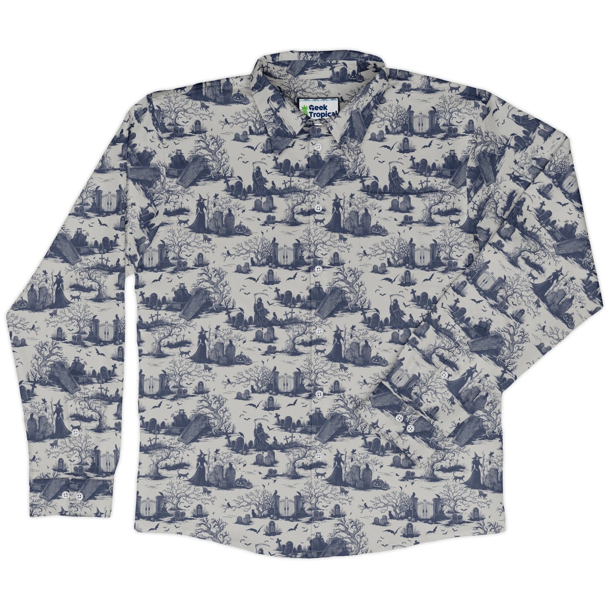 Haunted Graveyard Light Long Sleeve Button Up Shirt