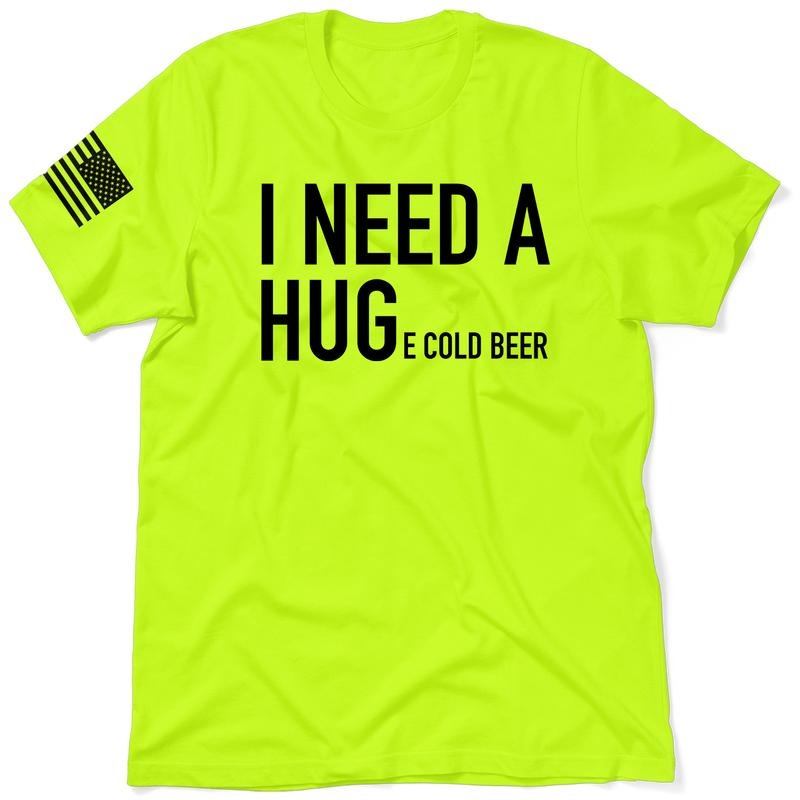 Huge Beer - Hi Visibility Safety Work T-Shirt Jersey Menswear For Blue Collar Workers | Funny, Sarcastic | Graphic Tees Apparel