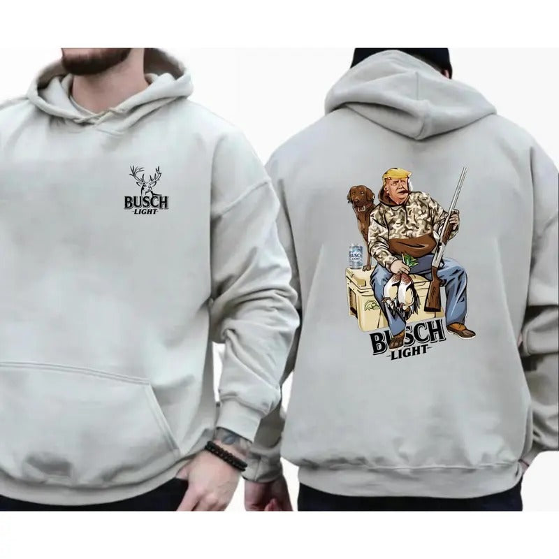 Hunter Trump With Busch Light 2-Side T-shirt Sweatshirt Hoodie, Trump 2024 Tee, Beer Lover Tee, Casual Menswear, Cotton...