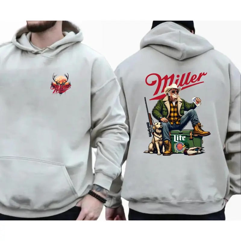 Hunter Trump With Miller Lite Beer 2 Sided T-shirt Sweatshirt Hoodie, Hunter Trump Shirt, Hunting Dog Sweatshirt, Miller Lite T-shirt Hunting Season Classic Menswear