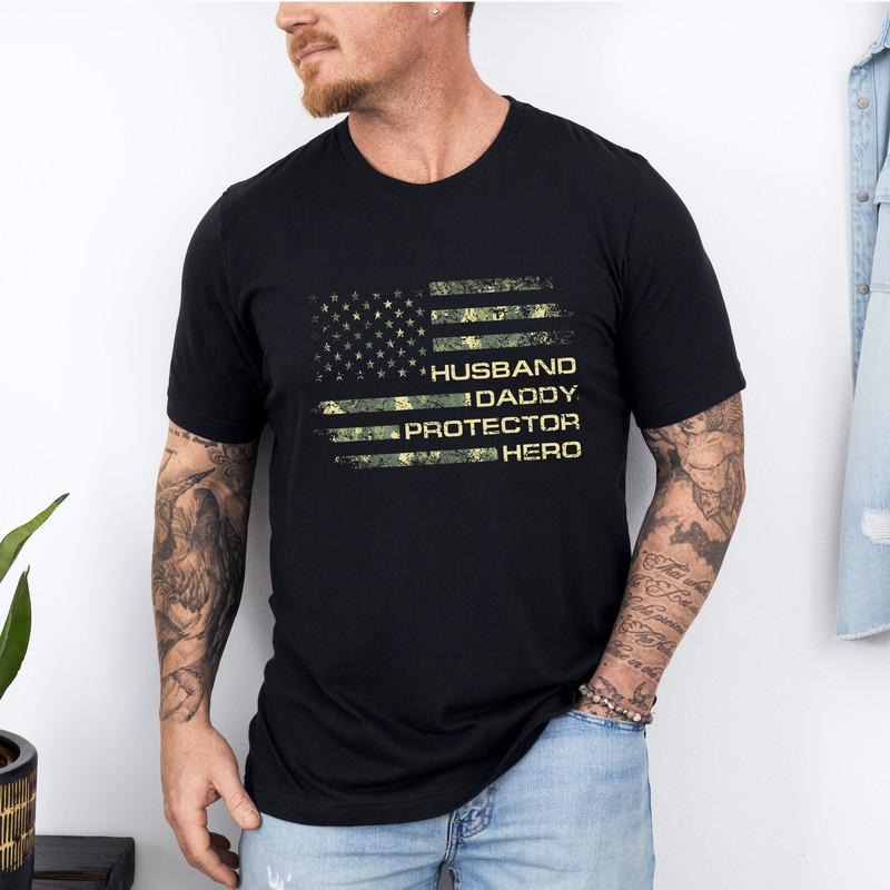 Husband Daddy Protector Hero Shirt, Dad Shirt, Father's Day Shirt, American Flag Dad Shirt, Dad Gift