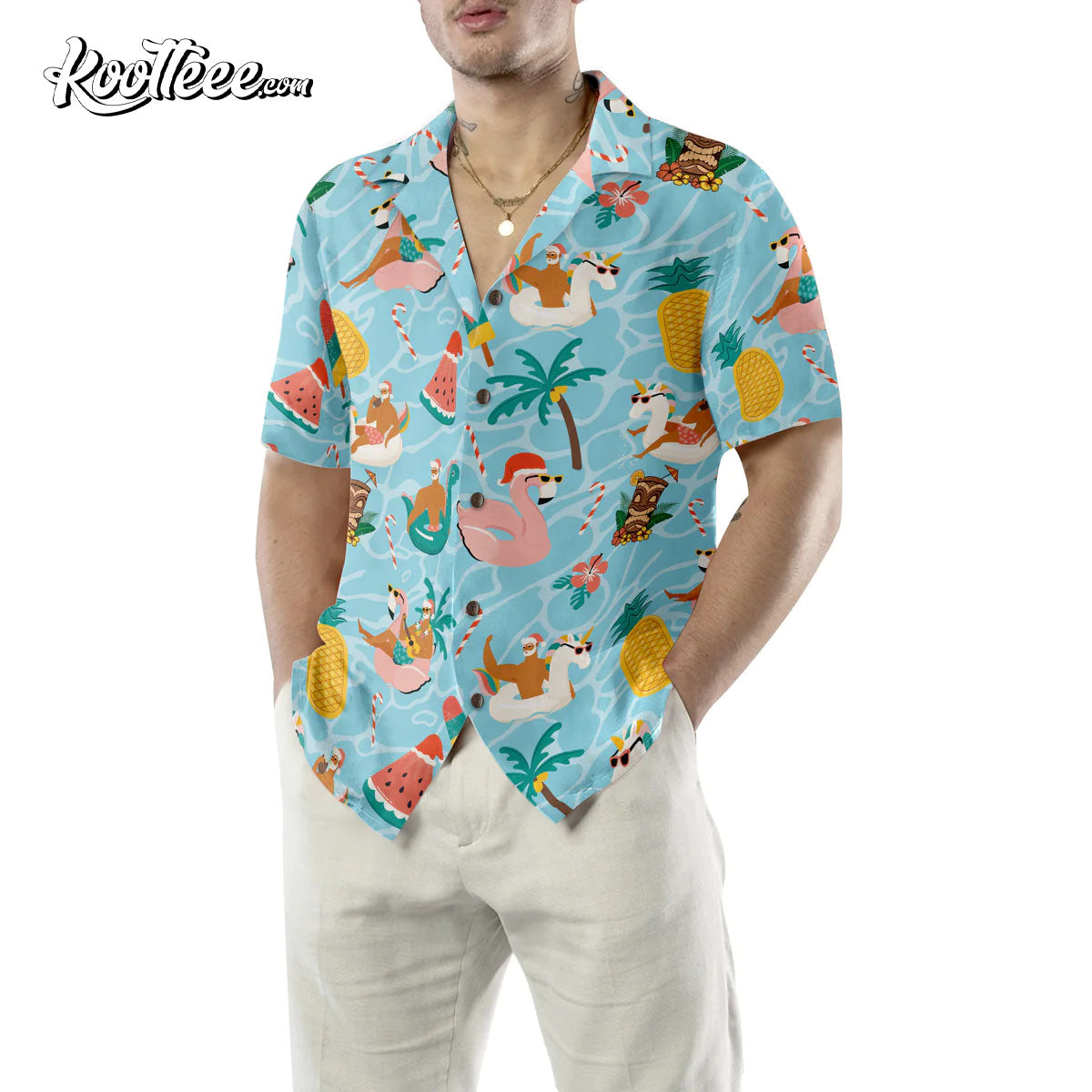 Christmas Santa Beach Summer Hawaiian Shirt