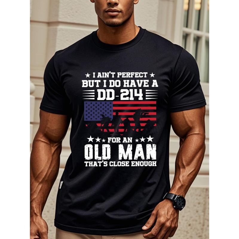 I AIN'T PERFECT BUT I DO HAVE A DD-214 Men's Graphic T Shirts, Black Cotton Crew Neck, Casual And Stylish, Soft 100% Cotton, Funny, Ultra-Soft, Breathable, Moisture-Wicking, Perfect For Running And Weekend Fun Made in USA
