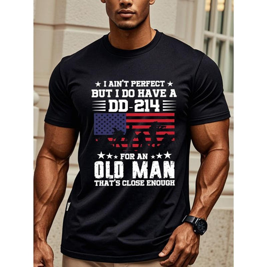 I AIN'T PERFECT BUT I DO HAVE A DD-214 Men's Graphic T Shirts, Black Cotton Crew Neck, Casual And Stylish, Soft 100% Cotton, Funny, Ultra-Soft, Breathable, Moisture-Wicking, Perfect For Running And Weekend Fun Made in USA