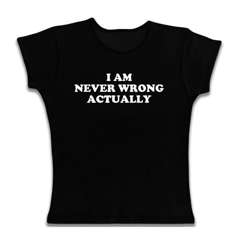 I Am Never Wrong Actually Baby Tee, Emo Girl Clothes, Y2k Top Women Streetwear, Grunge 2000s, Gothic Emo Girl Tops,...