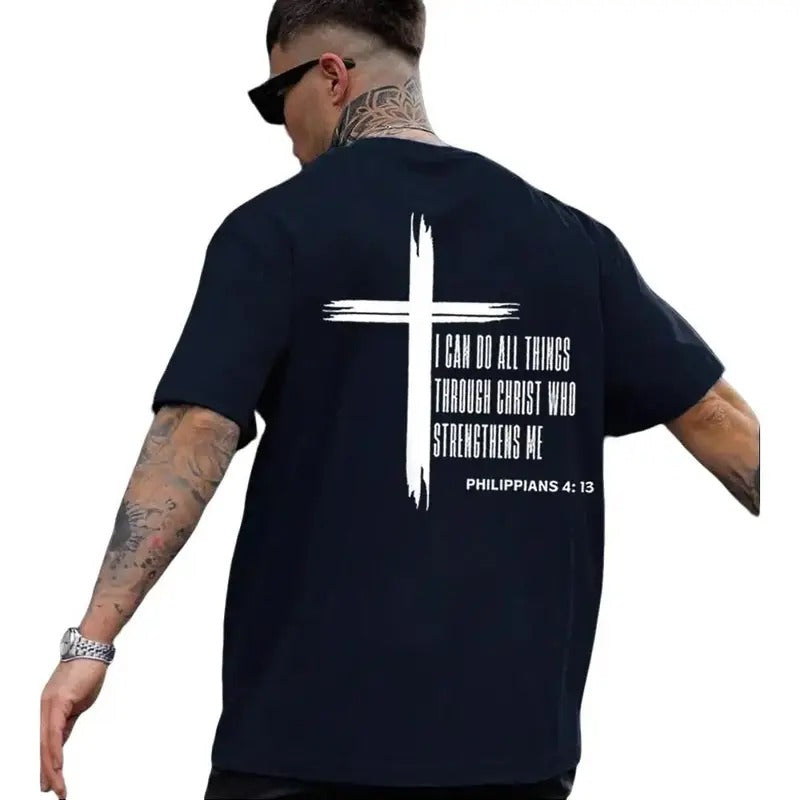 I Can Do All Things Through Christ 2 Sided Tee Pure Cotton Casual Street Style Crew Neck Short Sleeve T-Shirt Tops Trendy...