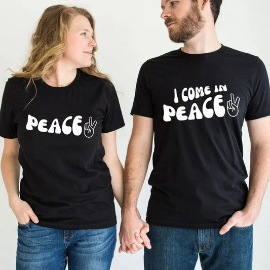 I Come In Peace Shirt, I'm Peace, Funny Couple Tee Cotton Fabric Casual Streetstyle Crew Neck Short Sleeve T-Shirt for Women for Men, Date Gift