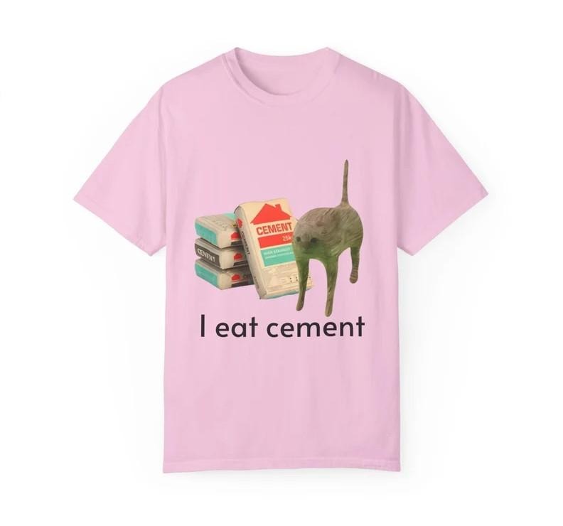 I Eat Cement Cursed Cat Pink Shirt, Funny Meme Shirt, Ironic Shirt, Cat Lover Gift