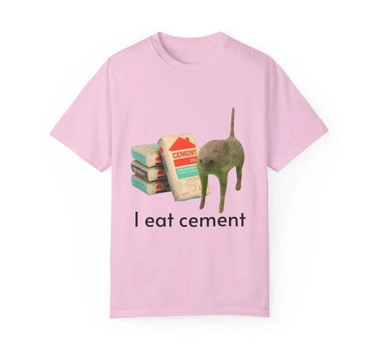 I Eat Cement Cursed Cat Pink Shirt, Funny Meme Shirt, Ironic Shirt, Cat Lover Gift