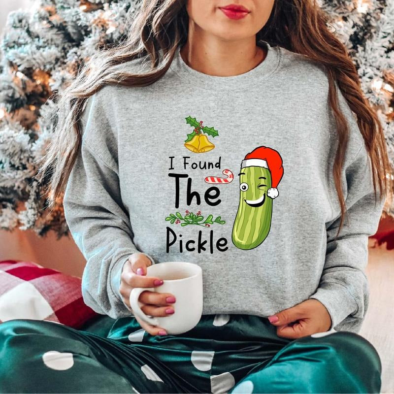 I Found The Pickle Sweatshirt, Pickle Funny Christmas Hoodie, Unisex Pickles Lover Xmas Gift Sweater, Matching Holiday...