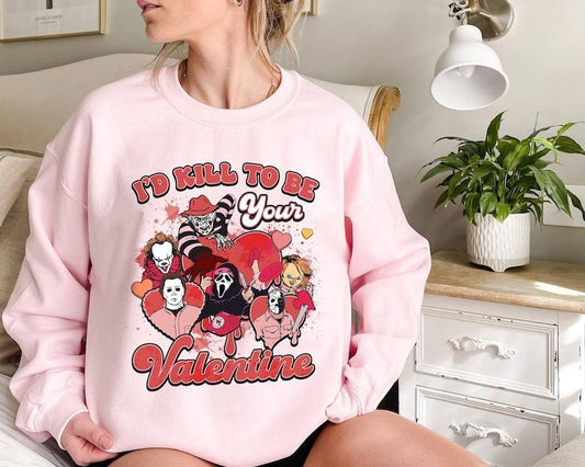 I Kill To Be Your Valentine Creepy Tshirt, Valentine Horror Characters Shirt, Valentine Matching Shirt, Gift For Her,...