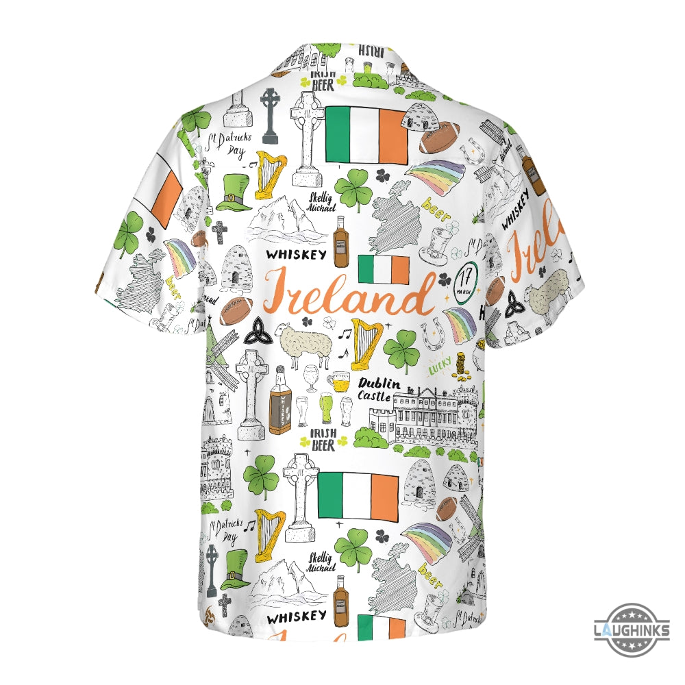I Love Ireland Doodle Hawaiian Shirt Aloha Summer Beach Button Up Shirts And Shorts