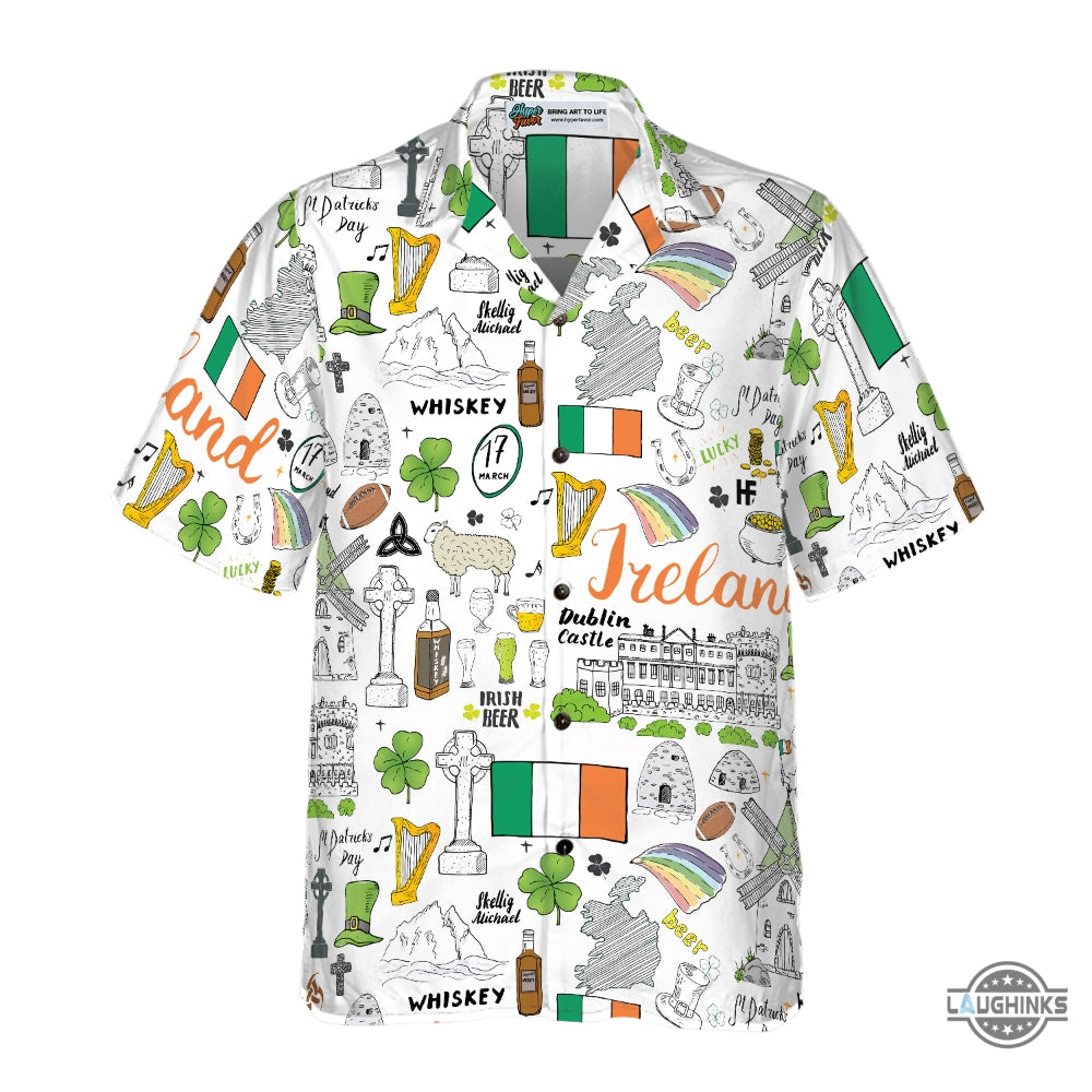 I Love Ireland Doodle Hawaiian Shirt Aloha Summer Beach Button Up Shirts And Shorts