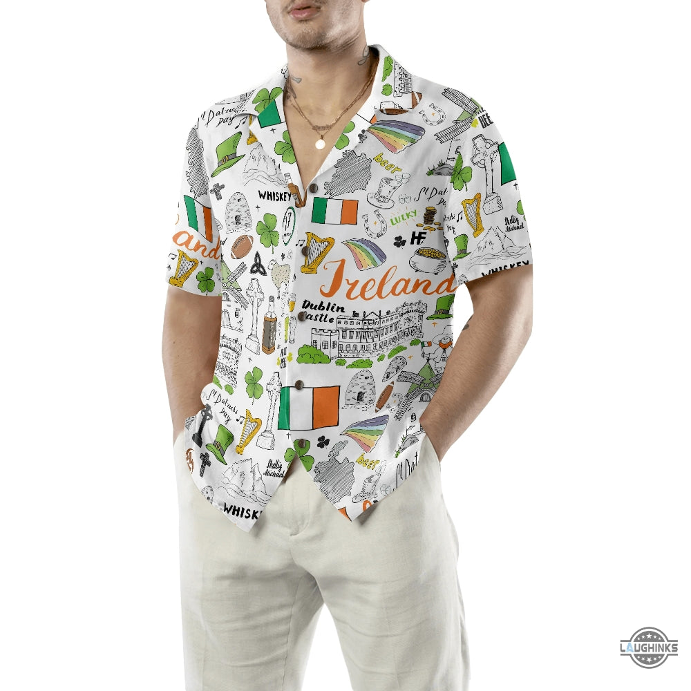 I Love Ireland Doodle Hawaiian Shirt Aloha Summer Beach Button Up Shirts And Shorts