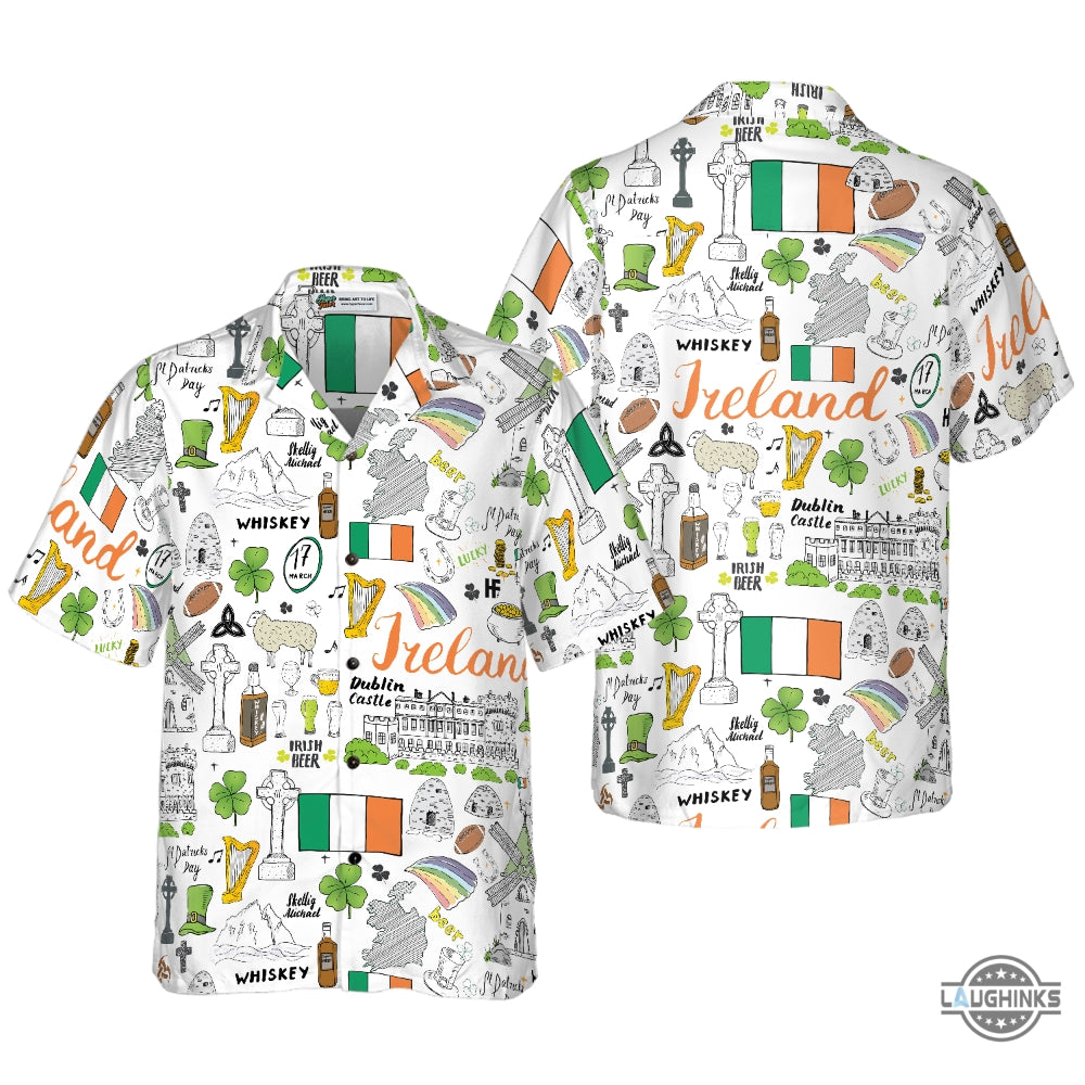 I Love Ireland Doodle Hawaiian Shirt Aloha Summer Beach Button Up Shirts And Shorts