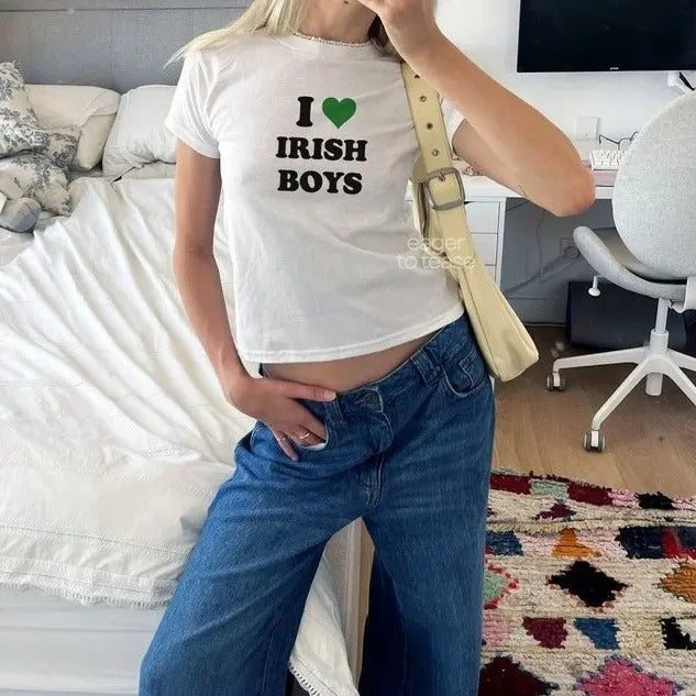 I Love Irish Boys Baby Tee St Paddys Day y2k Baby Tee St. Patrick's Day Baby Tee Cotton Fit Hoodie, Sweatshirt