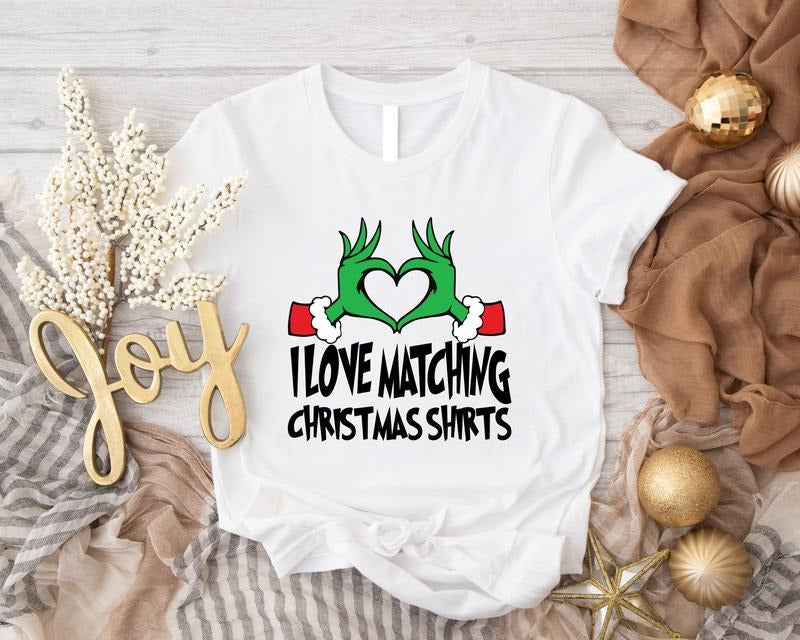 I Love Matching Christmas Shirts, Funny Christmas Group Tee, Trendy Couples Xmas Outfit, Family Holiday T-Shirt, Matching...