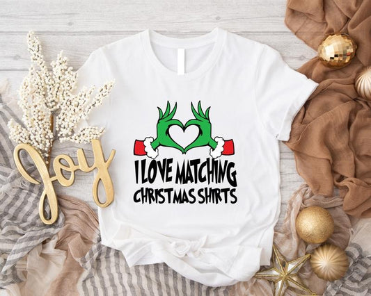 I Love Matching Christmas Shirts, Funny Christmas Group Tee, Trendy Couples Xmas Outfit, Family Holiday T-Shirt, Matching...