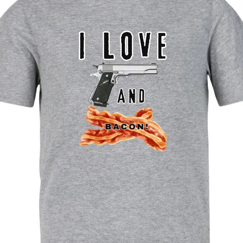 I Love guns and bacon. T-shirt Menswear Crewneck Casual men funny t shirt Hoodie, Sweatshirt | InkThreadWorks.com